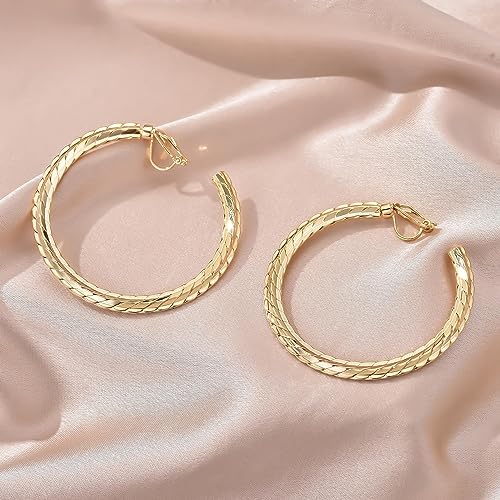 YOQUCOL 5CM(2.0IN) Golden Swingable Clip On Hoop Earrings for Women Non Pierced Ears Hoop Earrings - color: D