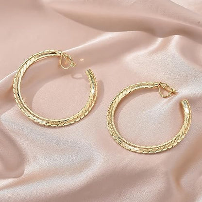 YOQUCOL 5CM(2.0IN) Golden Swingable Clip On Hoop Earrings for Women Non Pierced Ears Hoop Earrings - color: D