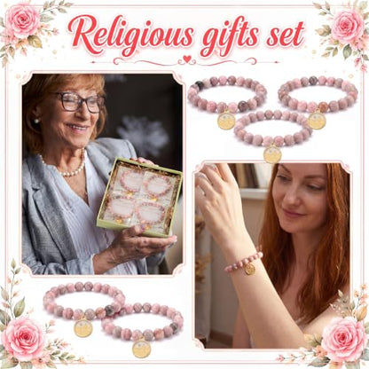 12 Set Religious Gift for Her God Is Within Her She Will Not Fall Mustard Seed Natural Stone Beads Bracelet with Cards Bible Verse Bracelet Gift for Women Sister