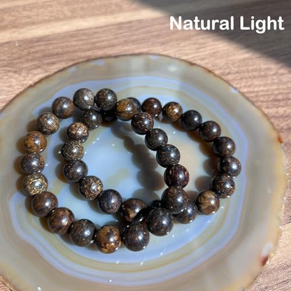 Natural Healing Gemstone Bracelet Handmade Yoga Stretch Elastic Bracelet Stress Relief Crystal Jewelry for Men and Women - color: Bronzite (Release Pressure), size: 10mm
