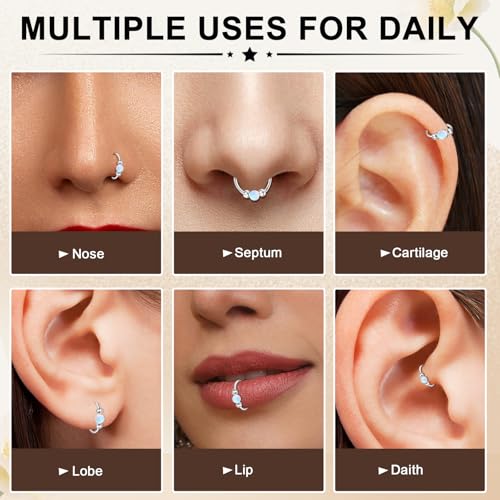 ONESING 9-40 Pcs Nose Rings - Hoops, Studs & L Shape - Hypoallergenic Stainless Steel Nose Piercings for Women & Men - color: White Opal-2Pcs