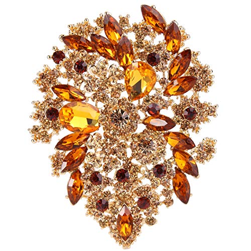 EVER FAITH Women's Austrian Crystal Vintage Style Flower Leaf Cluster Brooch Pendant - color: Brown Gold-Tone