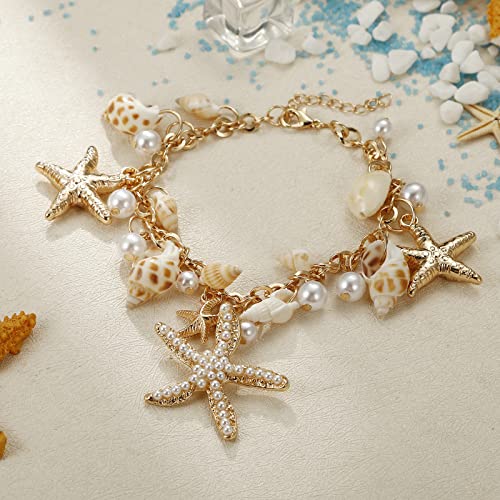 RUOFFETA Shell Starfish Necklace Bracelet Conch Statement Chunky Necklace Mermaid Costume Jewelry Beach Jewelry for Women - style: Bracelet