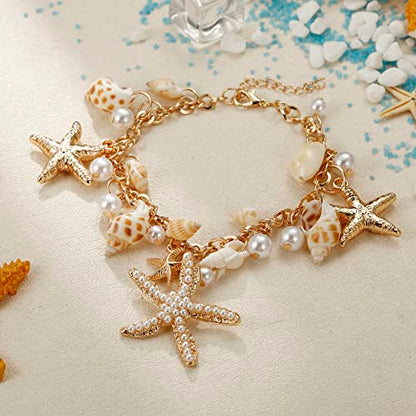 RUOFFETA Shell Starfish Necklace Bracelet Conch Statement Chunky Necklace Mermaid Costume Jewelry Beach Jewelry for Women - style: Bracelet