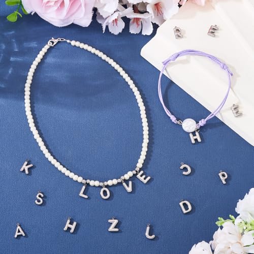 Beadthoven 52Pcs 26 Letter Charms Silver Stainless Steel Initial A-Z Alphabet Pendant Small Capital ABC Bubble Letter Metal Charms Cute Jewelry Accessory for DIY Necklace Earring Keychain Craft Making