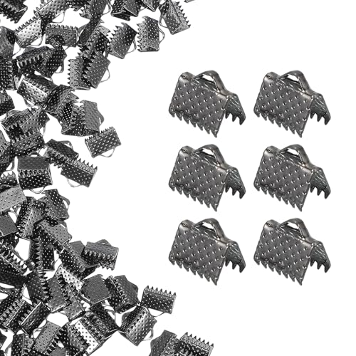 uxcell 200Pcs Ribbon Ends, 8mm Ribbon Crimp Clamp End Bookmark Leather Pinch Crimps Cord Ends, Foldable Clasps Crimp End for Necklace Bracelet DIY Craft Making, Gun Black - color: Gun Black, size: 8mm