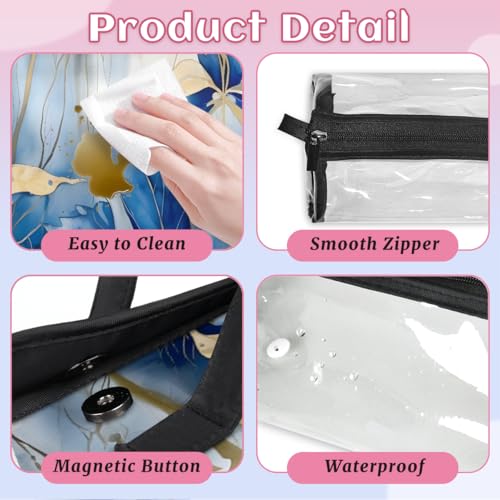 Blue Gold Leave Hanging Roll Up Cosmetic Bag with 4 Removable Storage Bags Waterproof Foldable Toiletry Kit for Women - color: Multicolor 1