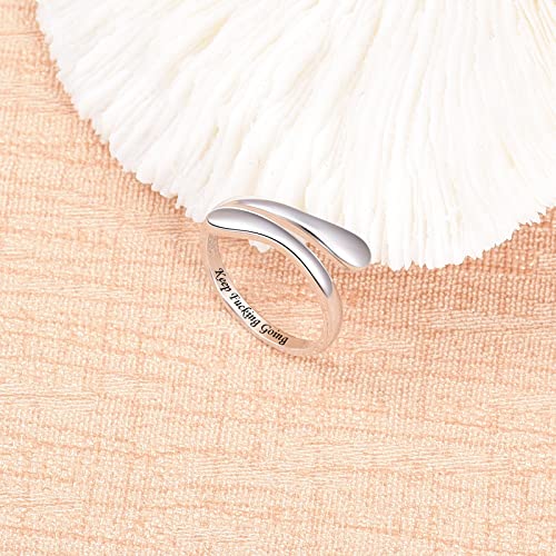 Fookduoduo 925 Sterling Silver Ring Inspirational Jewelry adjustable Wrap Open Rings for Women - style: Keep Going)