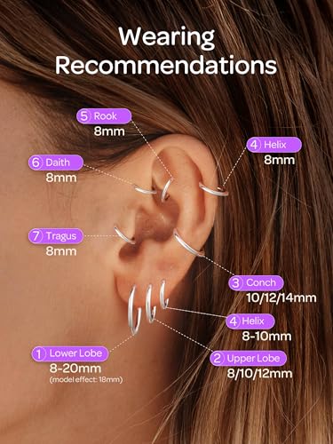 ChicSilver 925 Sterling Silver Hoop Earrings for Women Silver Huggie Hoops | Hypoallergenic 925 sterling silver hoops in 8/10/12/14/16/18/20MM, available in Gold/Silver/Rose Gold/Black. - color: Silver, size: 18mm