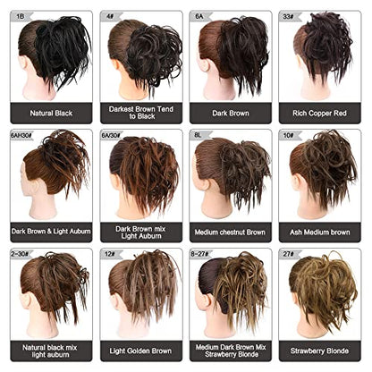 HMD Tousled Updo Messy Bun Hair Piece for Women Curly Hair Bun | Synthetic Messy Hair Bun Scrunchies Tousled Updos Ponytail Hairpieces for Daily Wear - color: Ash Blonde Mix Dark Brown
