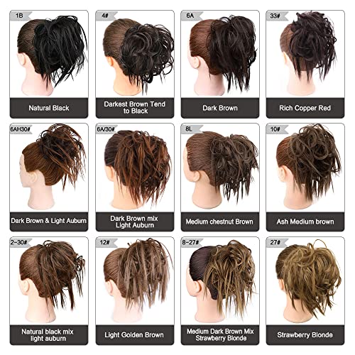 HMD Tousled Updo Messy Bun Hair Piece for Women Synthetic Hair Extension | Messy Bun Hair Piece with Elastic Scrunchie Synthetic Tousled Updos Ponytail Hairstyles for Daily Wear - color: Brown Black