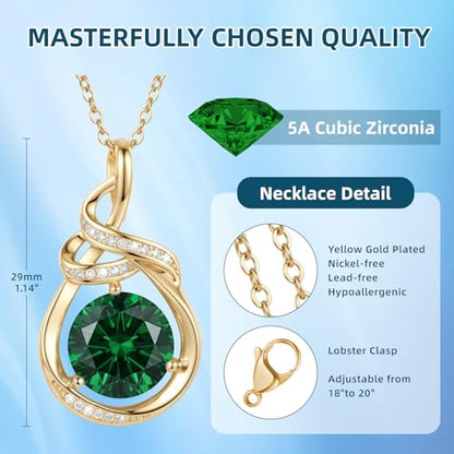 Teardrop Birthstone Necklace for Women 14K Gold/White Gold Elegant Ribbon Pendent Anniversary Love Birthday Gifts for Mom Women, 18"+2" Inches - color: Gold-05-May Birthstone