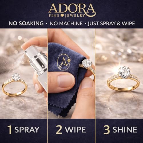 Adora Universal Cleaner Kit Jewelry, Eyeglasses, iPhone, iPad, Samsung & iWatch | Removes Grease & Dirt | Safe for Gold, Silver, Diamonds & Gemstones | 3-Piece 1.69 fl oz