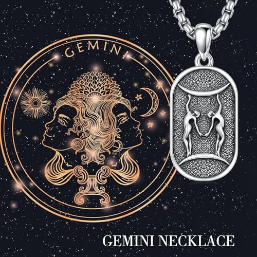 SIMONLY Zodiac Necklace 925 Sterling Silver Constellation Necklace Zodiac Sign Necklaces Horoscope Jewelry Christmas Birthday Astrology Gifts for Women Men Unisex - style: Gemini-Gold
