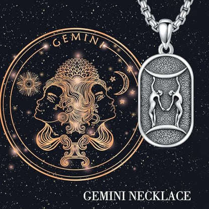 SIMONLY Zodiac Necklace 925 Sterling Silver Constellation Necklace Zodiac Sign Necklaces Horoscope Jewelry Christmas Birthday Astrology Gifts for Women Men Unisex - style: Gemini-Gold