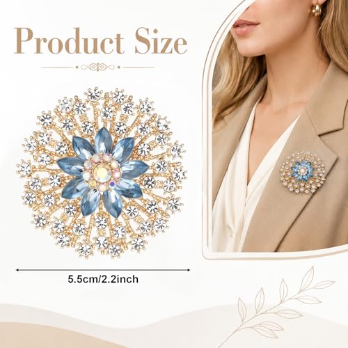 Exquisite Rhinestone Flower Brooch Pin Sparkling Crystal Sunflower Brooch Vintage Rhinestone Floral Lapel Pins Snowflake Broochs Large Wedding Bridal Dress Jewelry for Women