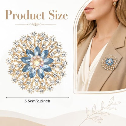 Exquisite Rhinestone Flower Brooch Pin Sparkling Crystal Sunflower Brooch Vintage Rhinestone Floral Lapel Pins Snowflake Broochs Large Wedding Bridal Dress Jewelry for Women