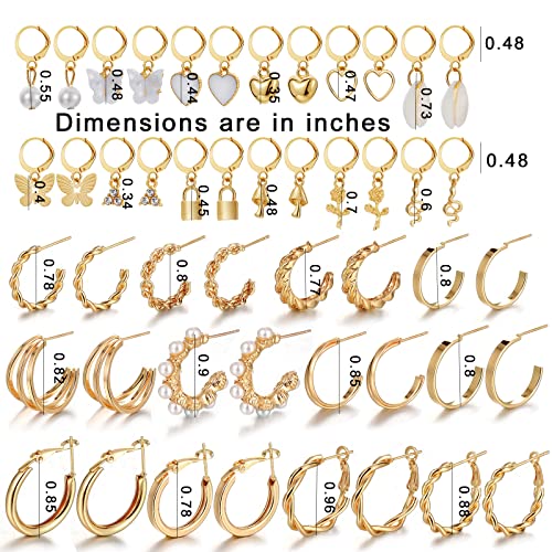 IFKM 24 Pairs Gold Hoop Earrings Set for Women Hypoallergenic Chunky Chain Twisted Open Hoops Dangle Earring Packs for Birthday Party Christmas Fashion Jewelry Gift - color: 24 Pairs Gold