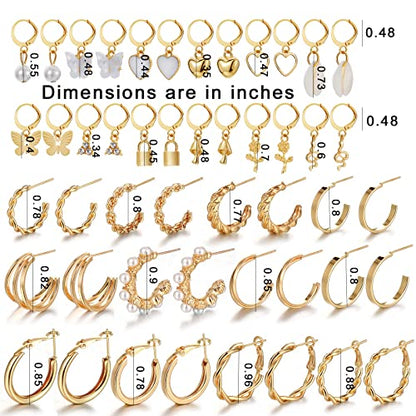 IFKM 24 Pairs Gold Hoop Earrings Set for Women Hypoallergenic Chunky Chain Twisted Open Hoops Dangle Earring Packs for Birthday Party Christmas Fashion Jewelry Gift - color: 24 Pairs Gold