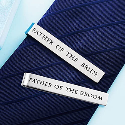 Father of the Bride and Groom Gifts - Wedding Tie Clips for Groomsmen From the Bride - Stainless Steel Tie Bars - color: Set of 2 White