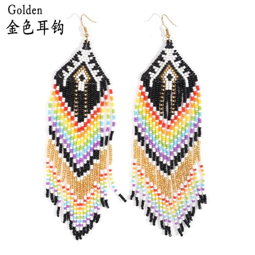 Bohemian Tassel Colorful Beaded Earrings For Women Trendy, Long Fringe Feather Drop Jewelry Handmade Gifts. - color: color7