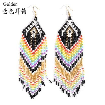 Bohemian Tassel Colorful Beaded Earrings For Women Trendy, Long Fringe Feather Drop Jewelry Handmade Gifts. - color: color7