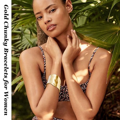 18K Gold Plated Wide Chunky Gold Cuff Bracelets for Women Chunky Bangle Bracelets Waterdrop Oval Irregular Trendy Wrist Wrap Bracelets Open Minimalist Thick Gold Wrist Cuff Bracelets - style: 18K Gold-B