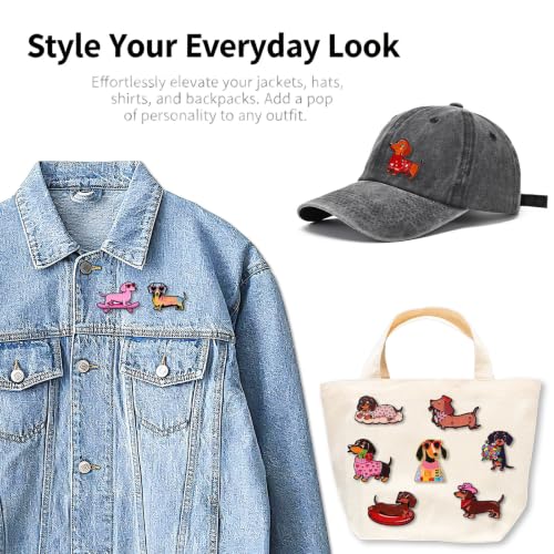 4/6/9/10/12/16/20PCS Cute Enamel Pins Bulk Set, Art Aesthetic Lapel Brooches, Humorous Quote Pins for Backpacks Jackets Hats Bags, Novelty Cool Badges for Women, Men, Teens, Kids - style: 10pcs Dachshund