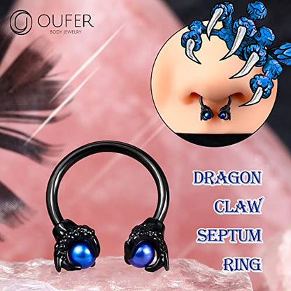 OUFER 316L Surgical Steel Circular Earrings Two White Opals Surrounded by Dragon Claws Cartilage Earing Ear Body Piercing Jewelry Helix Earrings Piercing… - color: Black Blue