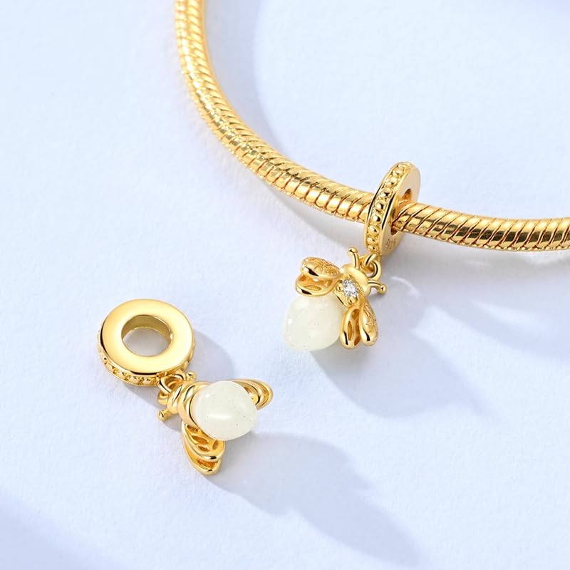 Gold Flower Family Charms for Bracelet Bead Charm for Women Jewelry Present - style: Gold Firefly