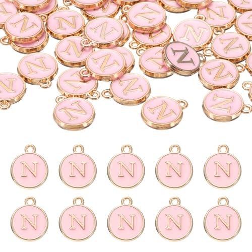 uxcell 52pcs Letter Charm, Enamel Letter Pendants, Alphabet N Pendants Double Sided Beads Charm for DIY Bracelet Necklace Pendants Earring Jewelry, Pink
