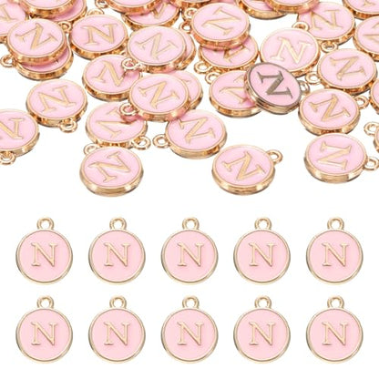 uxcell 52pcs Letter Charm, Enamel Letter Pendants, Alphabet N Pendants Double Sided Beads Charm for DIY Bracelet Necklace Pendants Earring Jewelry, Pink