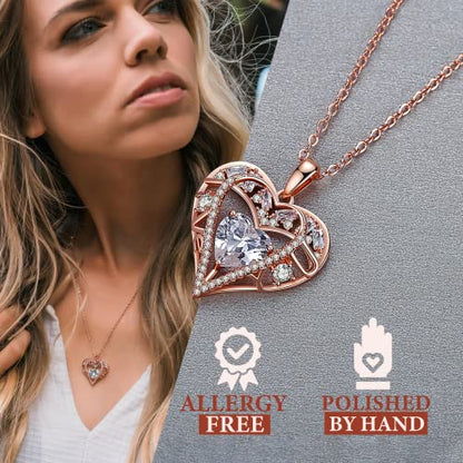 5 Heart I Love You Necklace for Women, Birthstone Crystal Pendant, Birthday Gift for Her, Wife, Mom, Rose Gold or Gunmetal Plated, 925 Sterling Silver Chain 18"+2" - color: 04-April-Diamond Crystal White-Rose Gold Plated