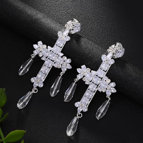 Silver Earrings for Women - Sparkly Crystal Clip On Earrings Statement Rhinestone Wedding Earring for Non Pierced Trendy Formal Prom Jewelry Gift - color: Silver 4