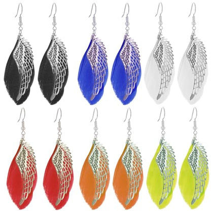 6 Pairs Feather Earrings for Women Lightweight Boho Angel Wing Fairy Feather Earrings Bohemian Handmade Jewelry