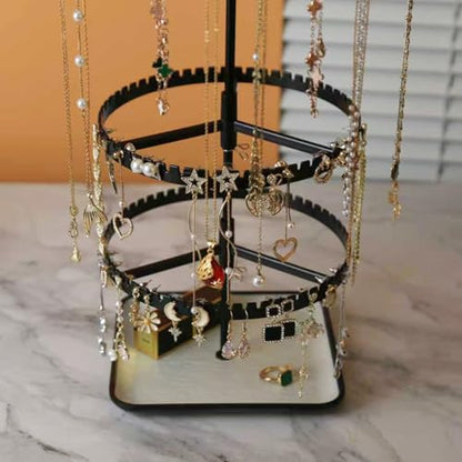Multi layer rotating jewelry storage rack, capable of storing rings, earrings, necklaces, bracelets, adjustable jewelry display tree, black - color: C Black