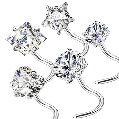 14k Gold Plated 316L Surgical Steel 22g/20g/18g Nose Rings Studs L-Shape Bone Screw Nostril Piercing 1.5mm 2mm 2.5mm 3mm 3.5mm 4.5mm CZ Nose Studs for Women - color: 20g 5pcs S Silver 316L Surgical Steel