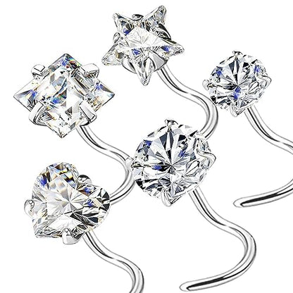 14k Gold Plated 316L Surgical Steel 22g/20g/18g Nose Rings Studs L-Shape Bone Screw Nostril Piercing 1.5mm 2mm 2.5mm 3mm 3.5mm 4.5mm CZ Nose Studs for Women - color: 18g 5pcs S Silver 316L Surgical Steel