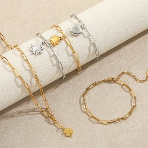 Swyabi 20 PCS Paperclip Necklace Bracelet Chains Bulk for Jewelry Making | 18K Stainless Steel, Gold Plated, Silver, with Extender, No Fade, No Rust, Adjustable, for Men Women DIY - color: 4x12mm Gold Silver