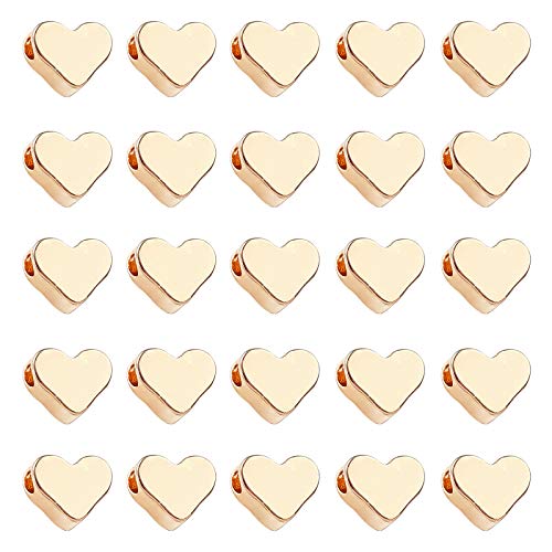 PH PandaHall 60pcs 14K Gold Plated Heart Beads, Love Heart Spacer Beads 6x7mm Metal Brass Hearts Loose Bead Charms for Mother's Day Necklace Bracelet Earring Wedding Birthday Jewelry Making - size: 6x7mm