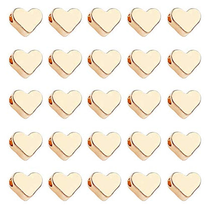 PH PandaHall 60pcs 14K Gold Plated Heart Beads, Love Heart Spacer Beads 6x7mm Metal Brass Hearts Loose Bead Charms for Mother's Day Necklace Bracelet Earring Wedding Birthday Jewelry Making - size: 6x7mm