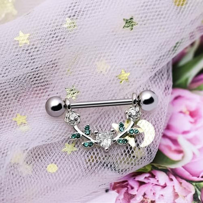 2pcs 14G Nipple Rings Flower Nipple Bars Surgial Steel 316L Nipple Piercing Jewelry Heart Nipple Barbell for Women - color: white h