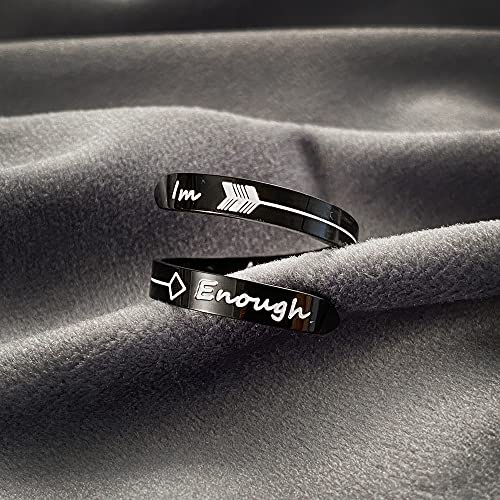 Opening Black Keep Going ring Stainless Steel Adjustable Never give up Jewelry Inspirational Opening Stacking Cute Hiphop Band - style: IM F Enough