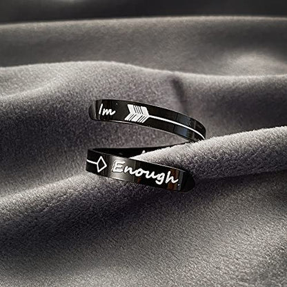 Opening Black Keep Going ring Stainless Steel Adjustable Never give up Jewelry Inspirational Opening Stacking Cute Hiphop Band - style: IM F Enough