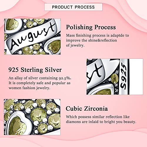925 Sterling Silver Birthstone Charms fits Charms Bracelets for Woman，with 5A Cubic Zirconia Dangle Pendant Bead,Happy Birthday Charms for Bracelet and Necklace Valentine's Day Mother's Day Gift - color: 1-August Birthstones