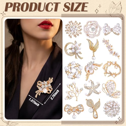 Sasylvia 16 Pcs Women Brooch Set Rhinestone Vintage Animal Insect Plant Pins Brooches Bulk for Christmas Women Girls Gifts - style: Pearl