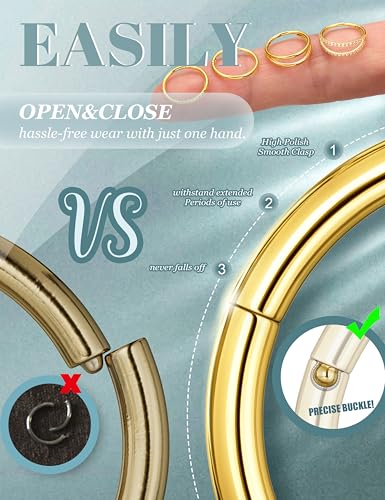 Dochais 4PCS 18G Nose Rings Hoops, Surgical Steel Earrings Tragus Septum Piercing CZ Clicker Ring, Hinged Segment Conch Lip Cartilage Double Hoops 8mm 10mm for Women Men - color: Gold, size: 18G(1.0mm),8mm