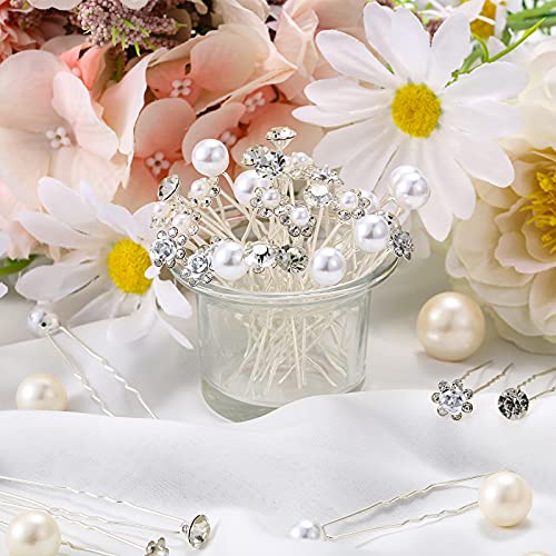 MTLEE 40 Pcs Rhinestone Hair Pins for Women Silver Flower Pearl | Hair Pins Decorative U Shape Diamond Wedding Hairs Accessories for Prom Brides Bridesmaids Women