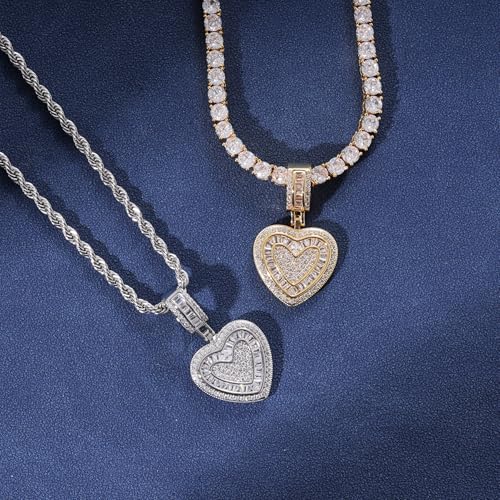 Lulu Mel Silver Heart Necklace 14K Gold Plated Heart Pendant Cubic Zirconia Necklace for Women Men, Iced Out Love Necklace Jewelry Gift Valentine's Day/Mother's Day/Christmas/Anniversary/Birthday Gift - color: Gold, style: Small Heart