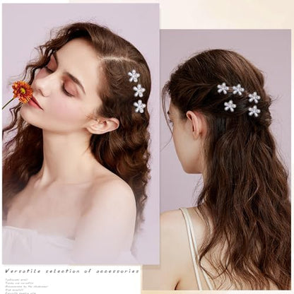 16 Pcs Small Pearl Claw Clips with Flower Design, Mini Hair Clips for Thin Thick Hair, Pearl Hair Accessories for Women Girls Sweet Tiny Hair Clips, Flower Hair Jaw Clamps Nonslip - color: White Flower